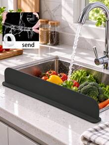 Kitchen Silicone Water Splash Guard For Sink (Double-Sided Adhesive Included) Strong Adsorption Water Barrier Strip, Vegetable Sink Countertop Splash Guard, Dishwashing Sink Water Barrier, Household Silicone Water Block Strip, Washbasin Waterproof Partition, Easy Install Anti-Overflow Guard, Multi-Color Waterproof Silicone Water Guard - Multicolor - View 4