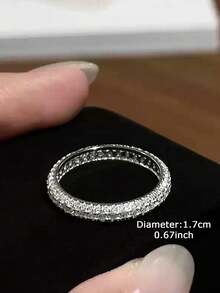 1pc Premium Cubic Zirconia Copper Alloy Single Ring, Suitable For Women's Wedding And Party Wear - Silver - View 3
