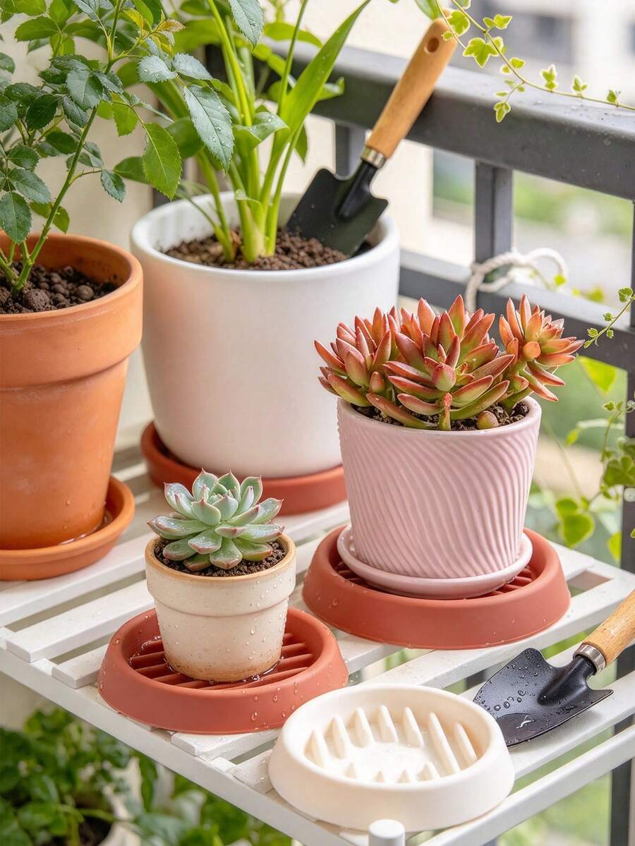 Round Planter Tray With Built-In Water Storage Base, Breathable Design To Drain Excess Water And Prevent Root Rot, Catches Soil Seepage To Keep Desktops And Balconies Clean And Dry, Suitable For Succulents And Various Small Potted Plants, Essential Gardening Accessory For Home And Balcony - A - View 1