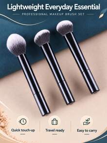 3pcs Makeup Brush Set, Powder Brush, Blush Brush, Foundation Brush, Contour Brush, Multi-Functional, Super Soft Bristles, No Cakey Finish, Exquisite Makeup Application - Black - View 4