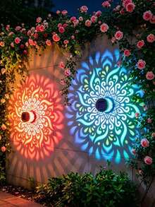 Mandala Lantern Warm Light/Colored Light/White Light, Solar Powered Outdoor Projection Wall Light, Mandala Theme LED Solar Light, Suitable For Garden, Patio And Stair Lighting, As Well As Yard, Backyard And Front Door Decoration - Warm Colors - View 4