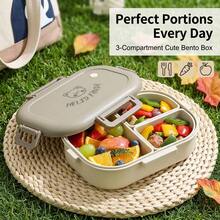 1pc/Set Removable 3-Compartment Lunch Box, 800ml Portable Plastic Divided Bento Box For Meal Prep, Dishwasher & Microwave Allowable, Heat-Resistant Sealed Fruit Salad Food Container, For Adult, Student, And Picnic,Back To School - Multicolor - View 4