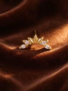 1pc Cubic Zirconia Stud Earrings, Suitable For Women's Date, Gathering, Party Wear - Yellow Gold - View 6