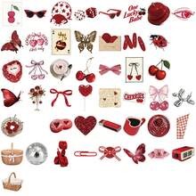 100Pcs Silver Red Lucky Y2K Aesthetic Stickers Red Cherry Theme Y2K ...