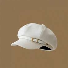1pc Vintage Button Newsboy Cap, Solid Color Beret, Retro Windproof Casual Women's Headwear, Autumn/Winter Daily Street Style - Multicolor - View 10