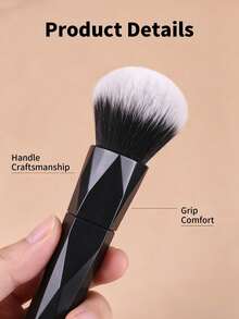 3pcs Geometric Black Handle Makeup Brush Set, Large Round Powder Brush, Angled Blush Brush, Contour Brush, Soft Fluffy Face Makeup Brushes For Setting Powder, Foundation, Blush And Contouring - Black - View 4