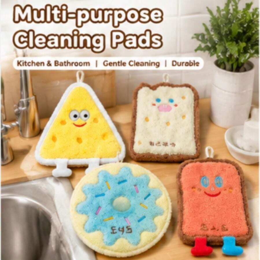 4pcs Cheese Series Hand Towels Kitchen Bathroom Hanging Cloth Coral Fleece Handkerchief Korean Style Hand Towels - Multicolor - View 1