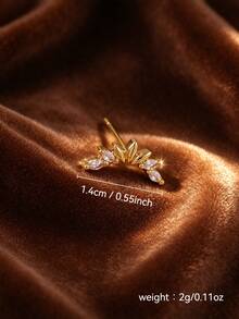 1pc Cubic Zirconia Stud Earrings, Suitable For Women's Date, Gathering, Party Wear - Yellow Gold - View 7