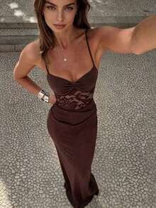 Women Long Dresses - Brown - View 3