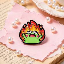Funny Screaming Frog Enamel Pin, Cute Green Frog Surrounded By Fire Lapel Badge, Cartoon Meme Brooch For Backpack Jacket Hat, Fun Gift For Friends - Multicolor - View 5