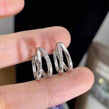 5 Pairs Silvery Hoop Earrings Set, Rhinestone Heart & Flower Decor Huggie Earrings, Minimalist Metal Circle Ear Jewelry For Women Daily Party Gift - Silver - View 8