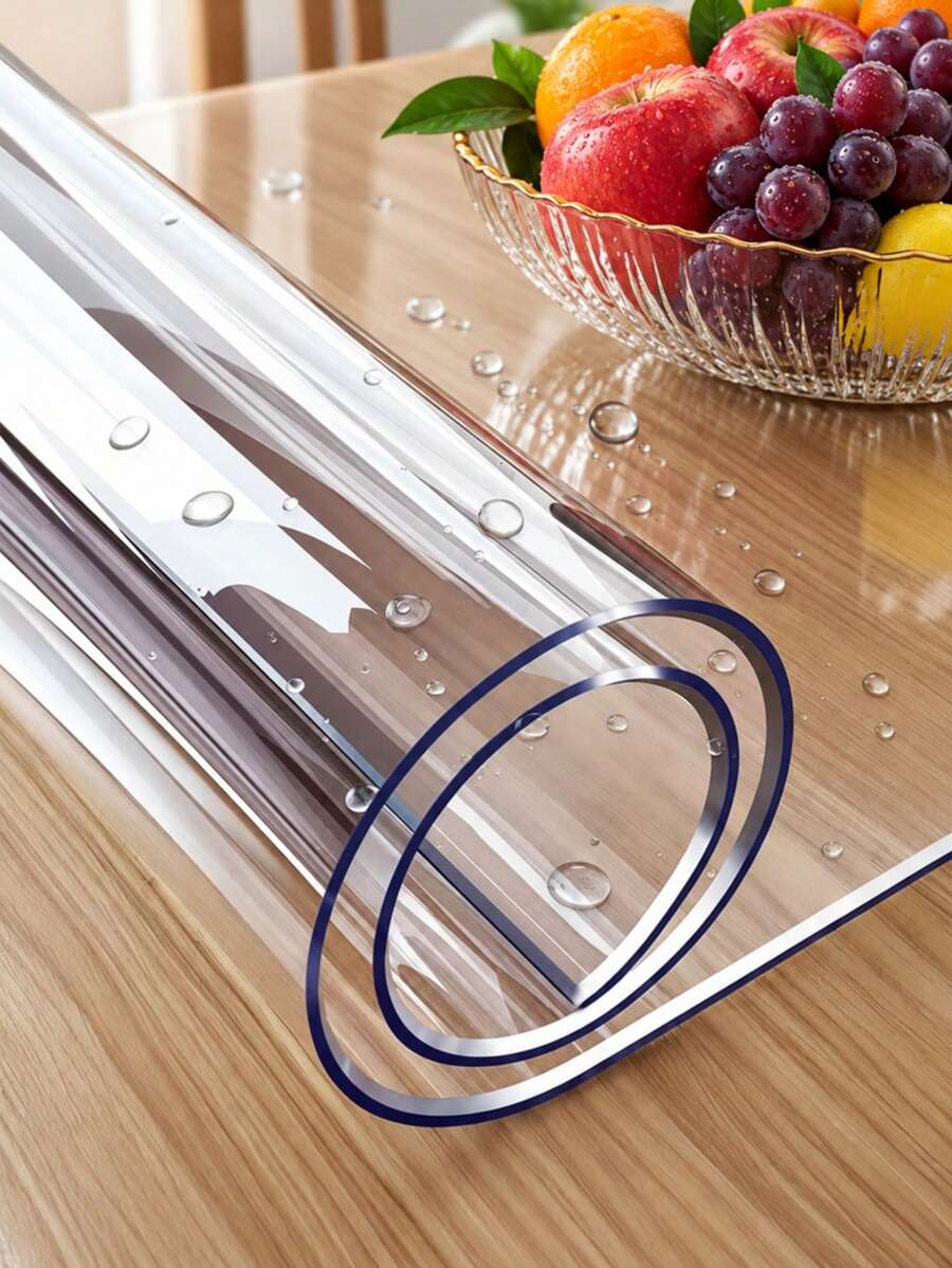 1pc Transparent PVC Tablecloth - 1mm Thick, Waterproof, Oil-Resistant And Easy To Clean, Perfect For Dining Table Or Office Desk Use. - Transparent - View 1