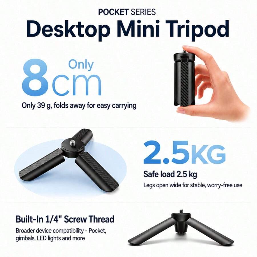 Chân máy mini giao diện 1/4" tương thích với Pocket 3/4/4P Action Camera, giao diện ren 1/4" cho X4/5/6 Panoramic Camera, tương thích Lunaultra - Xem 1