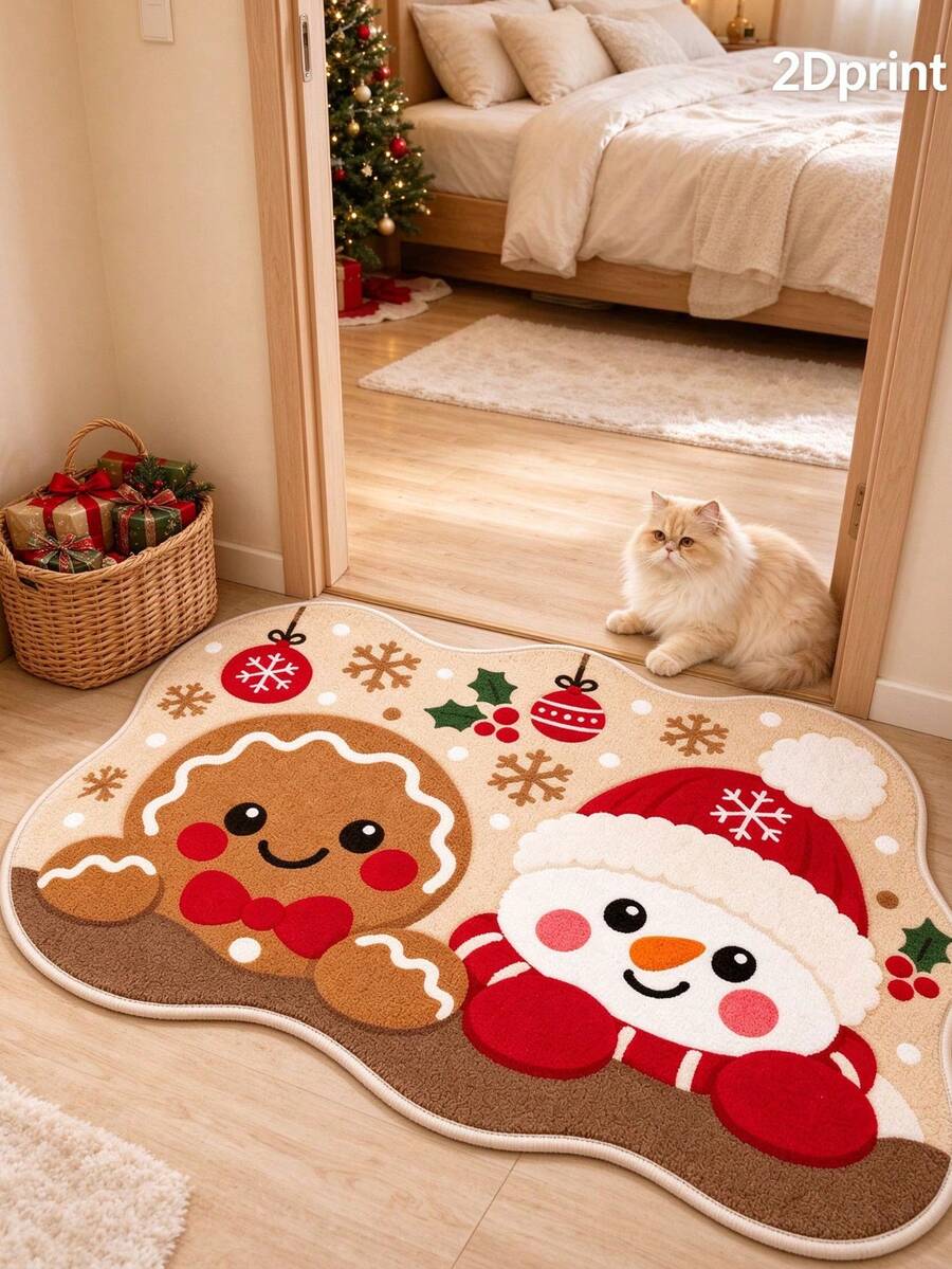 1pc 2D Printed Christmas Doormat, Doormat, Small Rug, Welcome Mat, Carpet, Floor Mat, Outdoor Doormat, Kitchen Rug, Home Decor, Front Door Mat, Area Rug, Outdoor Mat, Home Decor, Area Carpet, Garden Rug, Washable Carpet - Multicolor - View 1