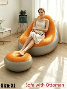 Inflatable Sofa And Footstool Slouchy Chair, Foldable Portable Slouchy Sofa With Footstool, Inflatable Sofa Chair Suitable For Living Room, Bedroom, Outdoor, Balcony And Camping, Best Gift For Family: Most Comfortable Sofa - New Model - View 19