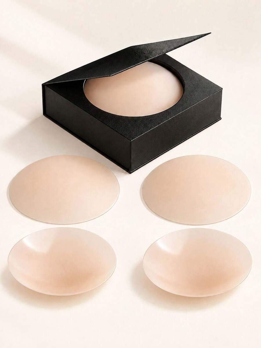 4pcs Ultra-Thin Nude Silicone Nipple Covers, Self-Adhesive Invisible Breast Pads For Backless Dresses And Bandeau Tops, Seamless Box Set - Multicolor - View 1