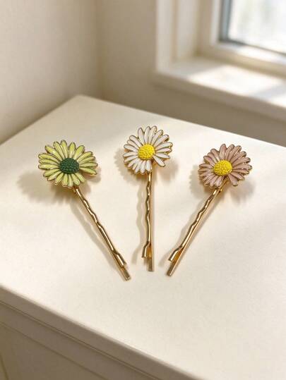 1pc Vintage Daisy Floral Barrette, Flower Edge Hair Clip, Daily Wear Decorative Hair Accessory, Christmas Gift