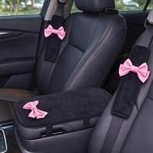 2pcs/3pcs Fashionable Elegant Leather Bow Car Armrest Box Cover, All-Season Universal Center Console Armrest Protector, Women's Car Interior Accessory - A - View 9