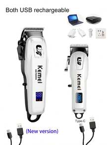 Kemei 2pcs Professional Electric Hair Clipper Set USB Rechargeable Cordless Trimmer KM-PG809A And KM-232 Men's Grooming Home Set White Series - White - View 8