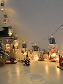 Christmas Bulb Shape LED String Lights, 1.5m 10LED, Transparent Shell With Santa, Snowman, Reindeer Ornaments, Snow Effect, Battery Powered, Decor For Xmas Tree, Window, Bedroom Holiday - Christmas Light Bulb String - View 8