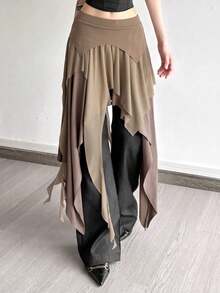Top Dazzle Sexy Split Asymmetric High Waist Fitted Skirt - Khaki - View 1