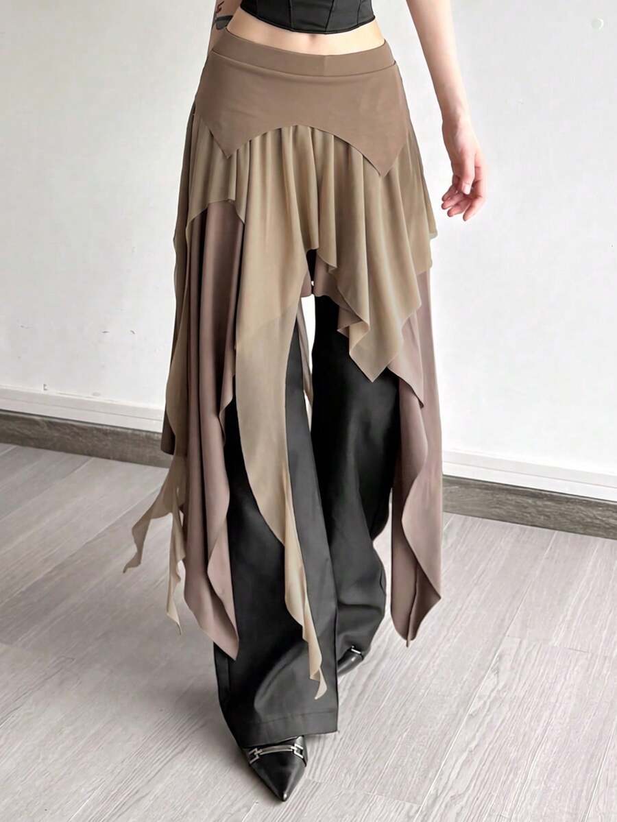 Top Dazzle Sexy Split Asymmetric High Waist Fitted Skirt - Khaki - View 1
