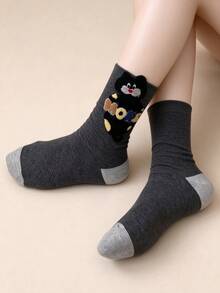 5 Pairs Random Assorted Women's Mid-Calf Socks, All-Season Flocked Cat Cartoon Mid-Calf Socks, Fashionable And Minimalist, Fun And Playful, Soft And Comfortable Fabric, Skin-Friendly And Non-Irritating, Breathable And Non-Stuffy, Suitable For Various Occasions - Multicolor - View 7