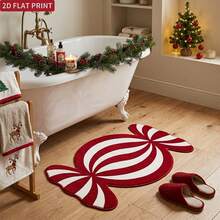 1pc Christmas Red & White Candy Shaped Carpet, Faux Cashmere Bathroom Rug, Area Rug, Entryway Living Room Bedroom Holiday Decor, Washable Non-Slip Floor Mat, Winter Christmas Gift - Multicolor - View 4