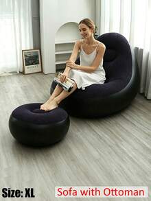 Inflatable Sofa And Footstool Slouchy Chair, Foldable Portable Slouchy Sofa With Footstool, Inflatable Sofa Chair Suitable For Living Room, Bedroom, Outdoor, Balcony And Camping, Best Gift For Family: Most Comfortable Sofa - New Model - View 21