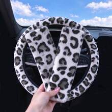3pcs Fashion Leopard Print Plush Car Steering Wheel Cover & Shoulder Pad Set, Classic Stylish Car Steering Wheel Protector, Women's Car Interior Accessories - A - View 15