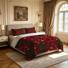 3pcs Christmas Duvet Cover Set (1 Duvet Cover + 2 Pillowcases, Duvet Insert Not Included), Christmas Tree And Reindeer Pattern, Breathable Soft Polyester Fabric, Zipper Closure, Bedding Set, Suitable For Bedroom Decor, Christmas Home Decor - Multicolor - View 6