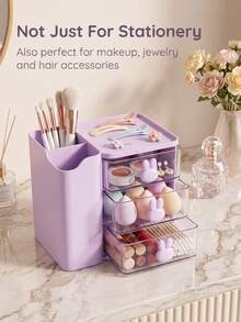 Multifunctional 3-Compartment Drawer Desktop Organizer, Multi-Layer Partition Storage, Compact Space-Saving, Smooth Sliding, Open Handle, Stackable, Dust-Proof, Minimalist Versatile, Suitable For Office Supplies, Bedroom, Desktop, Jewelry Storage - Multicolor - View 10