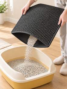 1 Pc Double-Layer Honeycomb Waterproof Cat Litter Mat, Large Hole Non-Stick Litter Trapping Odor-Resistant Easy Clean Washable Reusable Durable Pet Floor Protector Pad, Versatile For Indoor Home Pet Area Litter Box Entryway Daily Pet Care Supplies - Dark Grey - View 4