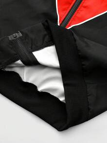 Streetwear Racing Style Colorblock Patchwork Stand Collar Jacket, Multi-Badge Print Zip-Up Motorcycle Jacket For Couples - black red - View 8