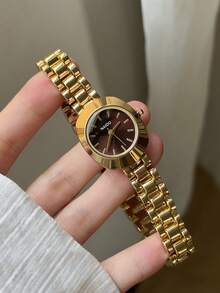 1件復古風精緻金色女款手錶，棕色錶盤，優雅時尚，適合日常配戴、派對或作為禮物 - 金色 - 查看 3