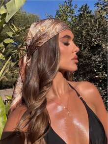 1pc Bohemian Vintage Paisley Paisley Print Faux Silk Square Scarf/Headscarf, Multi-Functional Scarf, Suitable For Enhancing Overall Look, Travel Essential, Also Can Be Used As Beach Towel. - Brown - View 2