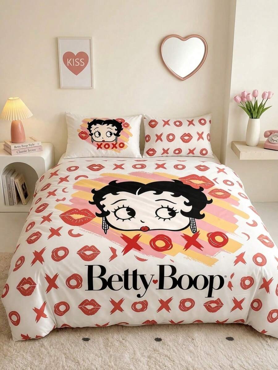 Betty Boop X Joivida Betty 2/3 Pieces100% Polyester Buttery Soft, Comfy And Breathable Fabric For All‑Night Comfort,Bedding (Duvet Cover + 1/2 Pillowcases, No Comforter Included), All-Season Modern Polyester Bedding Collection - Multicolor - View 1