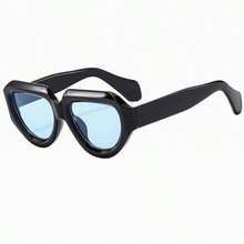 1 Pair Vintage Thick Frame Cat Eye Fashion Glasses, Minimalist Versatile For Women And Men, Suitable For Beach, Holiday, Party, Street Style, Daily Wear - Baby Blue - View 13