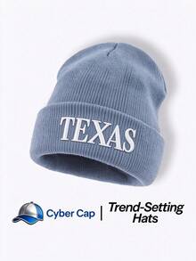 1pc Funny Letters TESAS Embroidered Knit Beanie, Y2K Streetwear Style Warm Unisex Knitted Hat - Multi-color - View 5