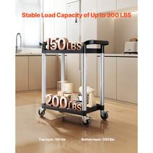 Utility Cart, 300 Lbs Load Capacity, 2-Tier Utility Plastic Cart With 360° Swivel Wheels (2 With Brakes), 24.4 X 16.1-Inch Food Service Cart For Warehouse, Office, Home, Restaurant, Kitchen - 14.7 Lbs - View 2