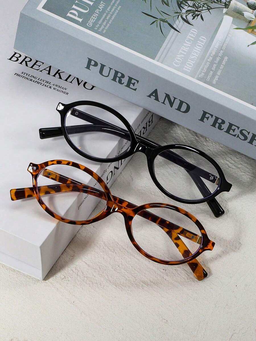 1/2 Pairs Of Versatile, Retro-Style Oval Glasses With Clear Lenses-Fashionable Clear-Lens Eyewear - Multicolor - View 1