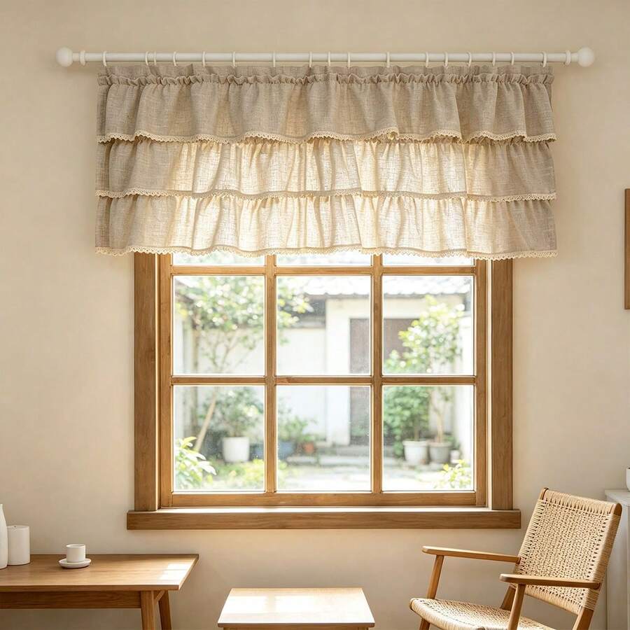 1PC New Release American Country Style 3-Layer Ruched Lace Curtain ...