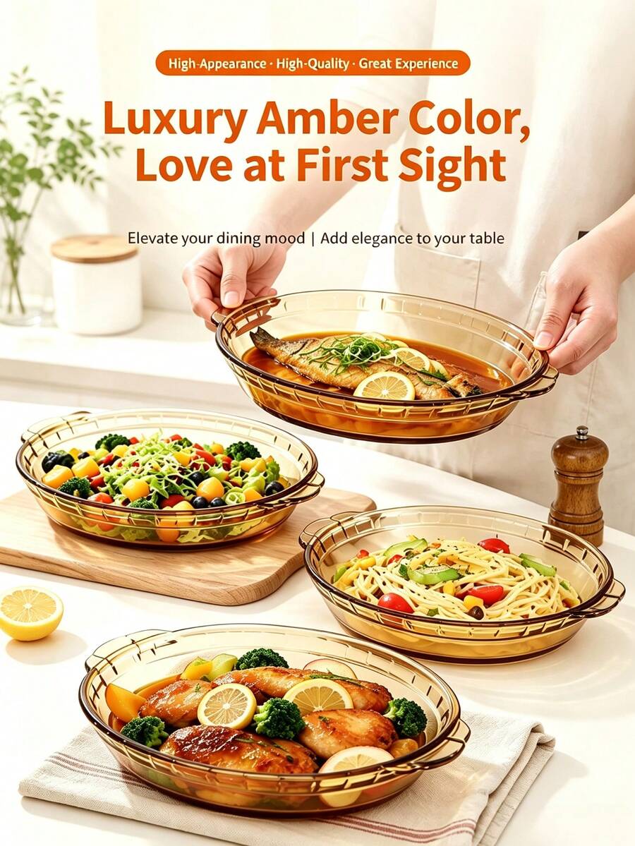 Upgraded Heat-Resistant Glass Baking Dish Abalone Plate Dish Bowl Patio Home Serving Plate Oven Microwave Heating Special Purpose Dessert Tray Kitchen Tray Serving Plate - View 1