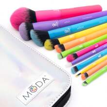 10pcs Makeup Brush Set, Neon Color, Holographic Travel Case Colorful Neon Light Vegan Set. Full Face And Eyes, Bold Expression - Multicolor - View 5