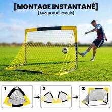 SPORTNOW But de football Pop-up Portable 150 x 110 x 110 cm Pliable Jaune | Cage de Foot Enfant et Adulte Extérieur, 4 Piquets de Sol, Sac de Transport, Sans Montage, pour Jardin, Parc - Multicolore - Voir 2
