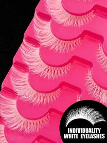 7 Pairs White Cat Eye Full Strip False Eyelashes, Suitable For Cosplay Party Makeup, Halloween Colorful False Eyelashes - White - View 3
