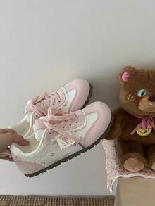 Pink Cute Bear Lace Trim German Training Shoes - Pink - View 7