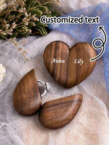 1Pc Customizable Text Wooden Heart-Shaped Ring Box, Suitable For Weddings, Engagements, Proposals, Anniversaries, And Jewelry Storage - Multicolor - View 1