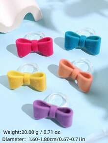 5pcs Sweet Exquisite Unique Vintage Personalized Fashion Design Lively Bow Velvet Rings, Women's Daily Holiday Party Vacation Outfit Gift Jewelry - Multicolor - View 6