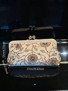 Dedoo 女款晚宴手拿包，花卉珠飾圖案，麂皮材質，金色接吻鎖扣，復古優雅風格，適合婚禮、派對與宴會（隨機圖案） - 杏色 - 查看 9